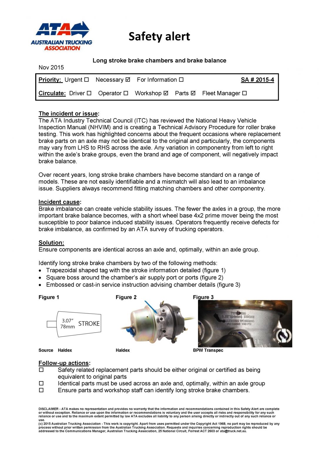 NRSPP Australia » Safety Alert long stroke brake chambers and brake