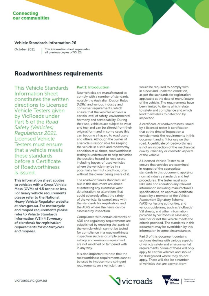 NRSPP Australia Vic Roads Vehicle Standards Information 26